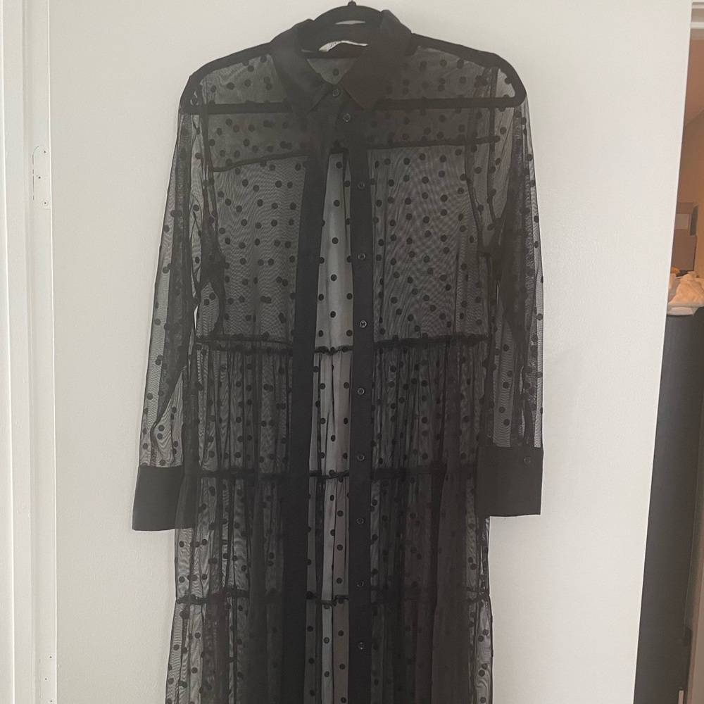Zara black see through polka dot dress